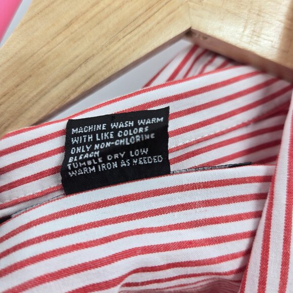 Impressions Red White Striped Santa Holiday Embroidered Button Up Shirt Size 14 - Picture 7 of 11